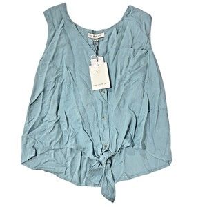 The Good Jane Front Tie Hem Sleeveless Top Blue Tank Blouse Button Down Sz Large